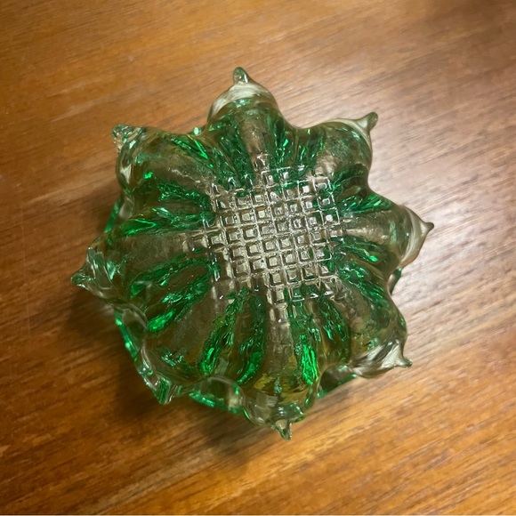 SET OF 2 Green & Pink Vintage Nesting Ashtray Italian Murano Glass Stack Flower - Picture 7 of 15